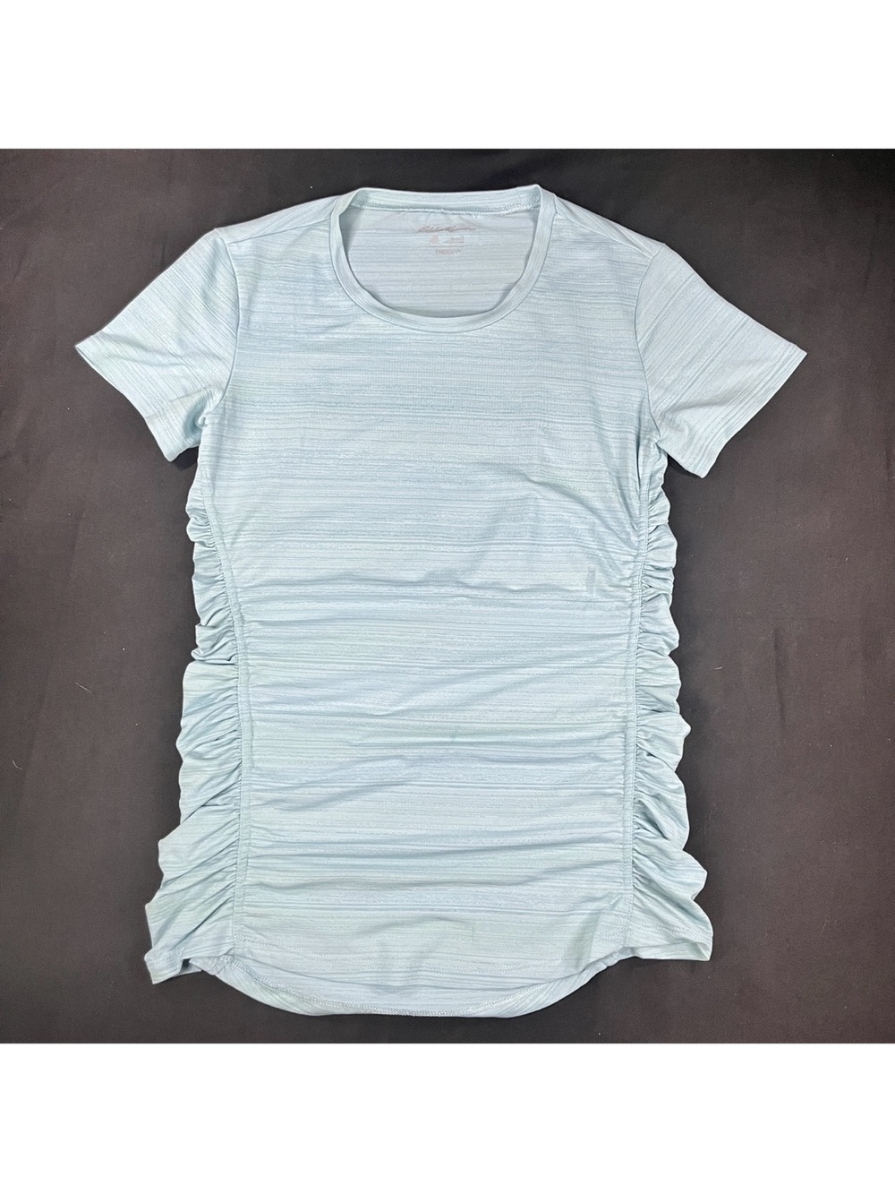 Eddie Bauer Pale Blue Ruched Side Short Sleeve Top Size Small